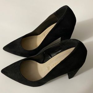 Suede Black Pointy Block Heel